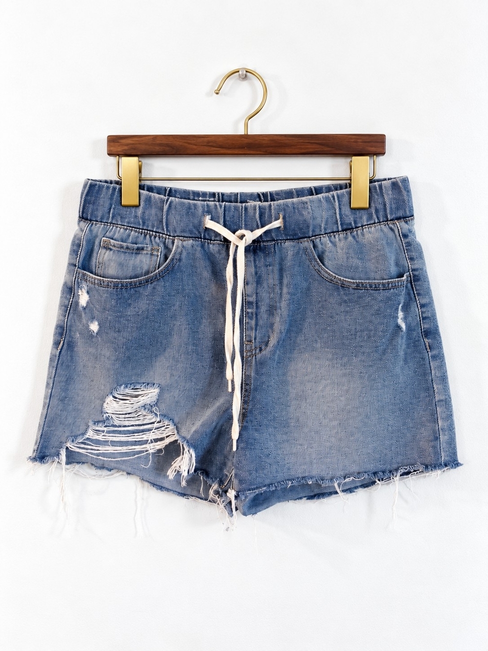 Rewash Distressed Denim Shorts with Drawstring